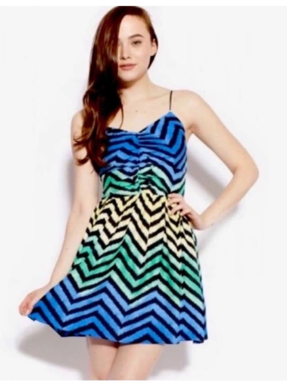 Parker Silk Chevron Stripe Ombré Sleeveless Sweetheart Mini Dress